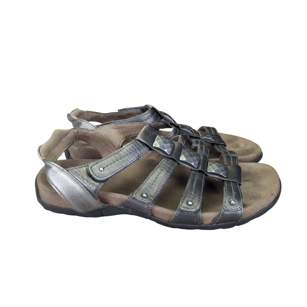 Taos‎ Cleopatra Pewter Silver Studded Leather Gladiator Sandals US 8 EUR 39